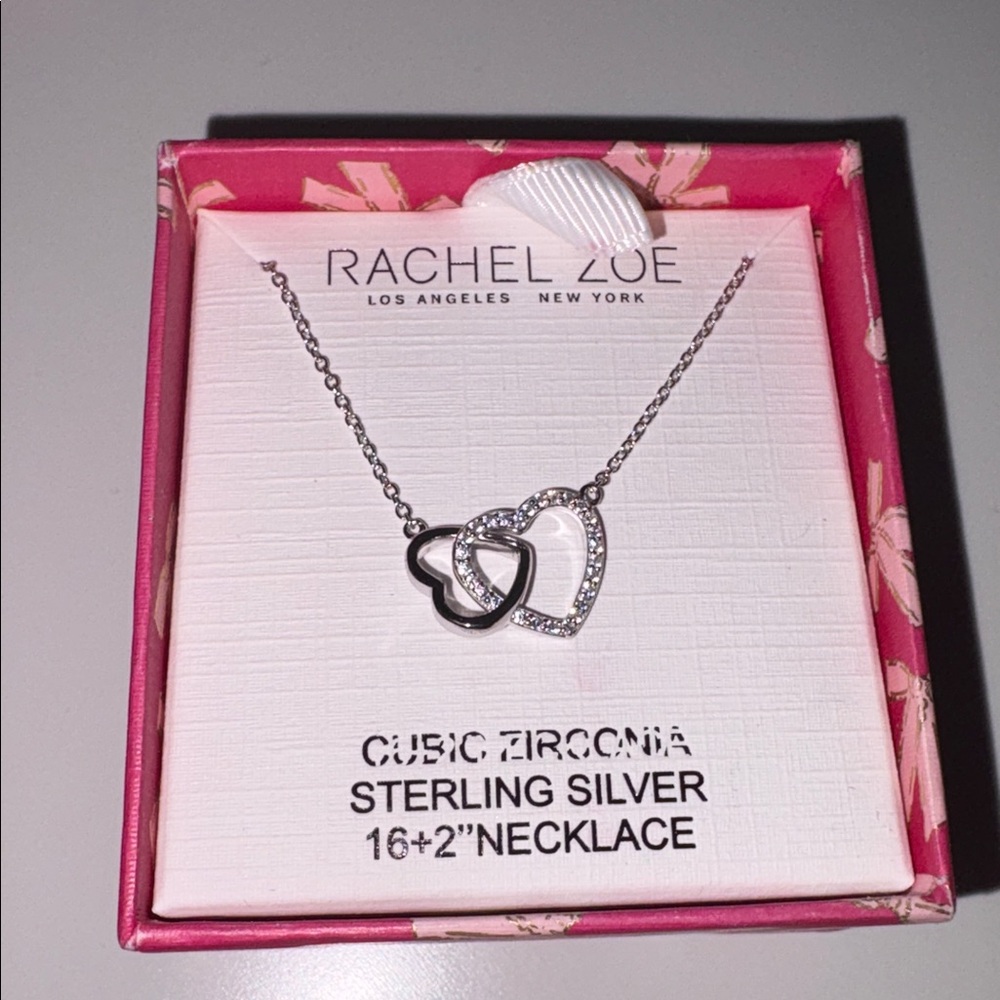 Rachel Zoe Double Heart Sterling Silver Necklace with Cubic Zirconia